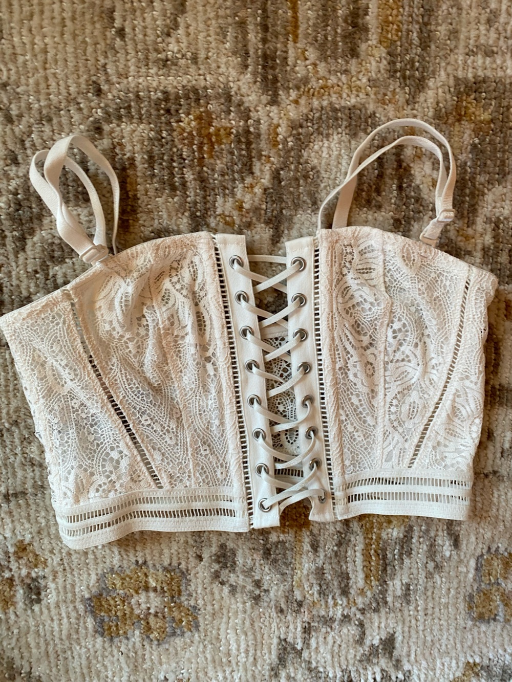Victoria's Secret Cream Lace Corset Bralette with Front Lacing